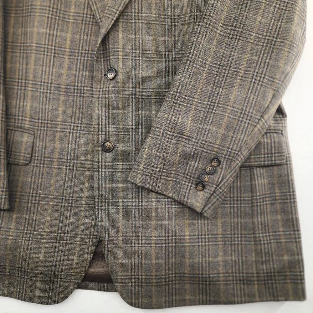 Jos A. Bank 44R | Brown Windowpane Plaid 100 Wool Tweed Sport Coat Blazer Jacket